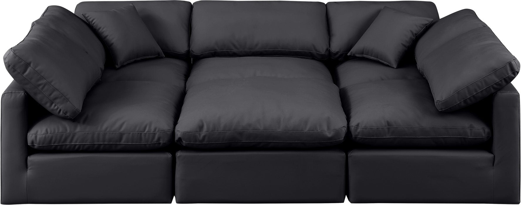 Meridian Furniture - Indulge 105" Black Vegan Leather Upholstered 6pc. Sectional - 146Black-Sec6C - GreatFurnitureDeal