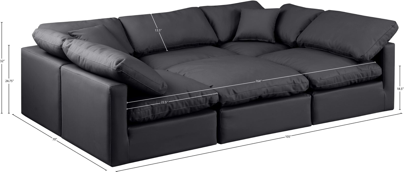 Meridian Furniture - Indulge 105" Black Vegan Leather Upholstered 6pc. Sectional - 146Black-Sec6C - GreatFurnitureDeal