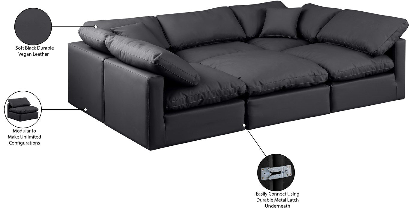Meridian Furniture - Indulge 105" Black Vegan Leather Upholstered 6pc. Sectional - 146Black-Sec6C - GreatFurnitureDeal