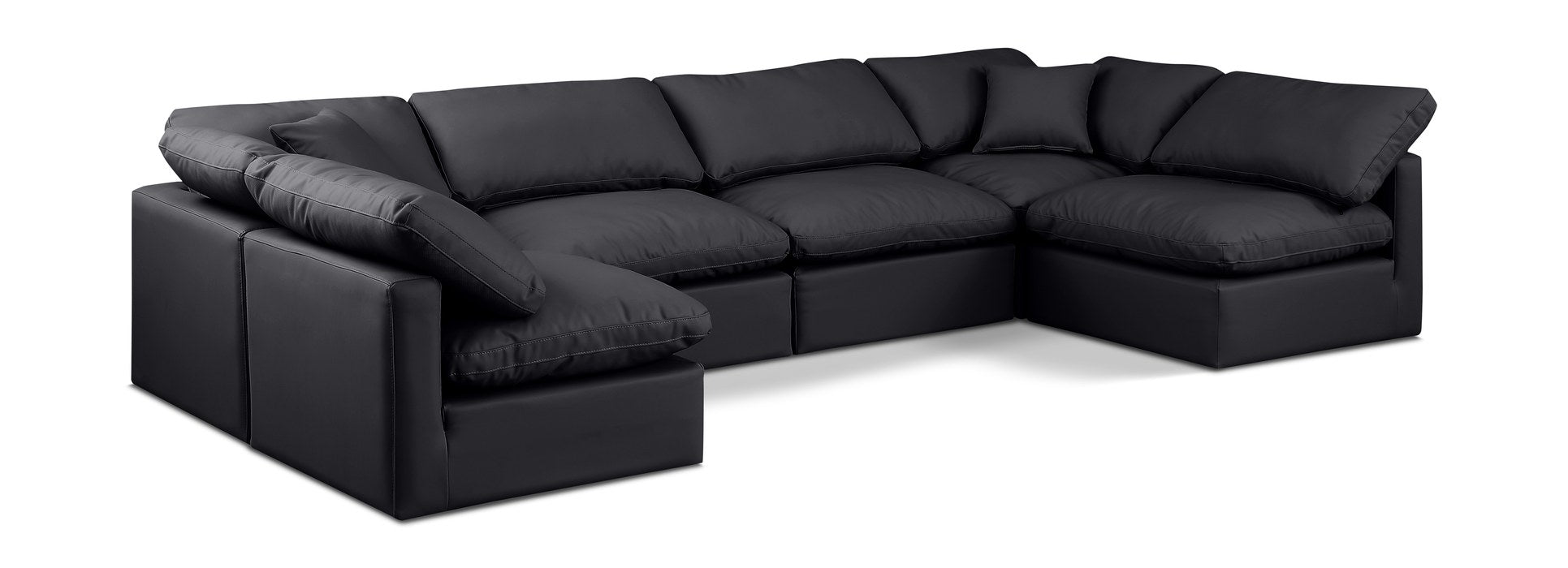 Meridian Furniture - Indulge 140" Black Vegan Leather Upholstered 6pc. Sectional - 146Black-Sec6D - GreatFurnitureDeal