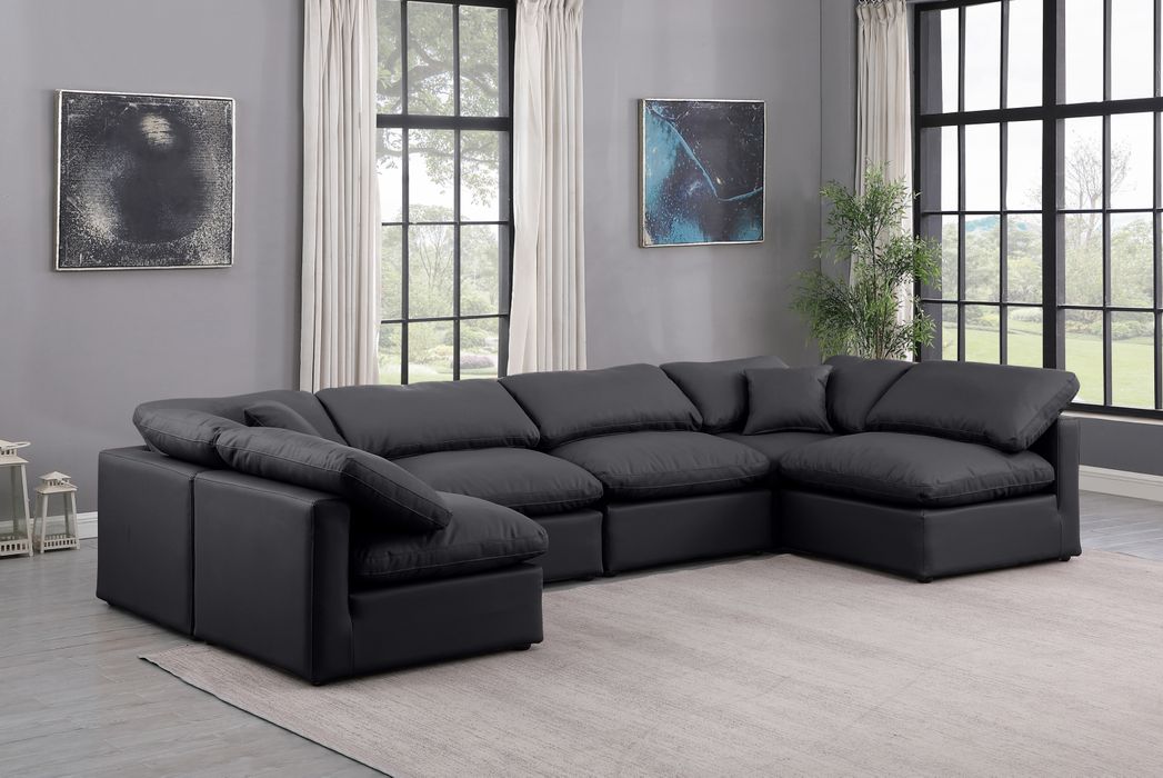 Meridian Furniture - Indulge 140" Black Vegan Leather Upholstered 6pc. Sectional - 146Black-Sec6D - GreatFurnitureDeal