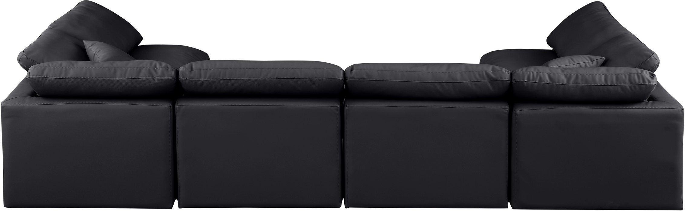 Meridian Furniture - Indulge 140" Black Vegan Leather Upholstered 6pc. Sectional - 146Black-Sec6D - GreatFurnitureDeal