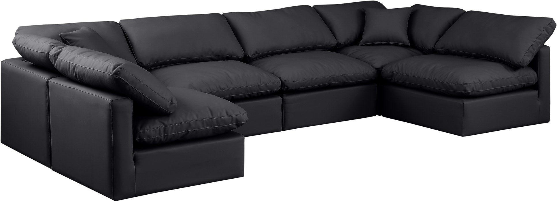 Meridian Furniture - Indulge 140" Black Vegan Leather Upholstered 6pc. Sectional - 146Black-Sec6D - GreatFurnitureDeal