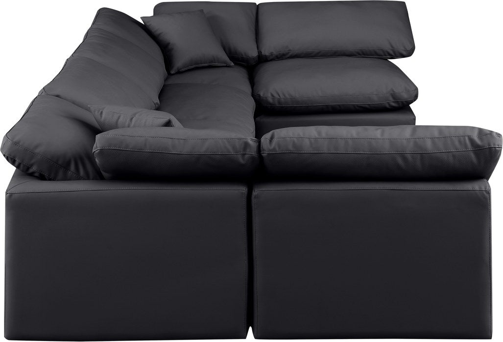 Meridian Furniture - Indulge 140" Black Vegan Leather Upholstered 6pc. Sectional - 146Black-Sec6D - GreatFurnitureDeal