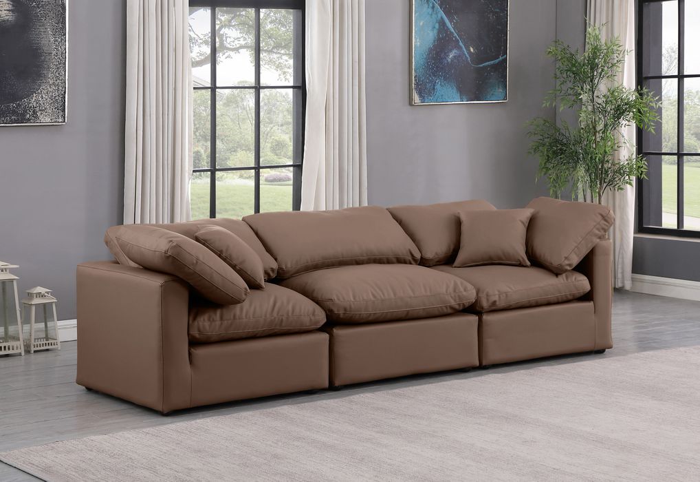 Meridian Furniture - Indulge 105" Brown Vegan Leather Upholstered 3pc. Sofa - 146Brown-S105 - GreatFurnitureDeal