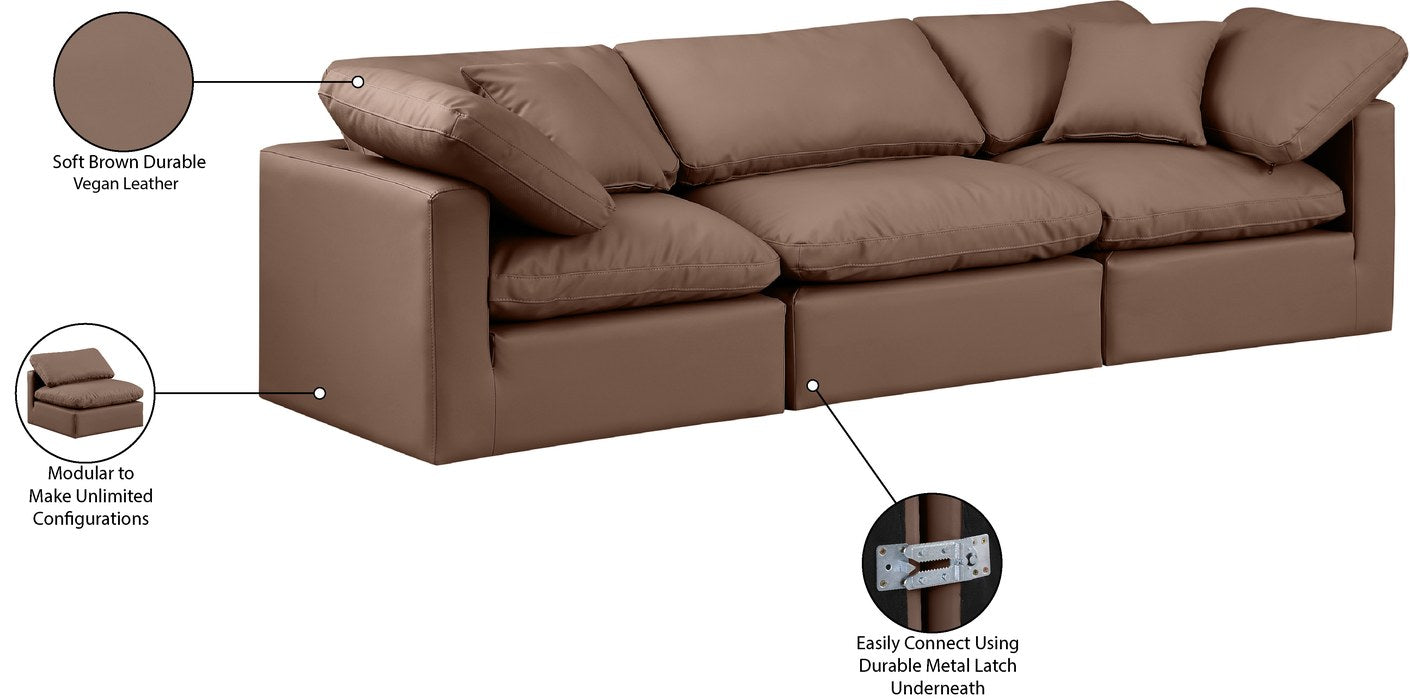Meridian Furniture - Indulge 105" Brown Vegan Leather Upholstered 3pc. Sofa - 146Brown-S105 - GreatFurnitureDeal