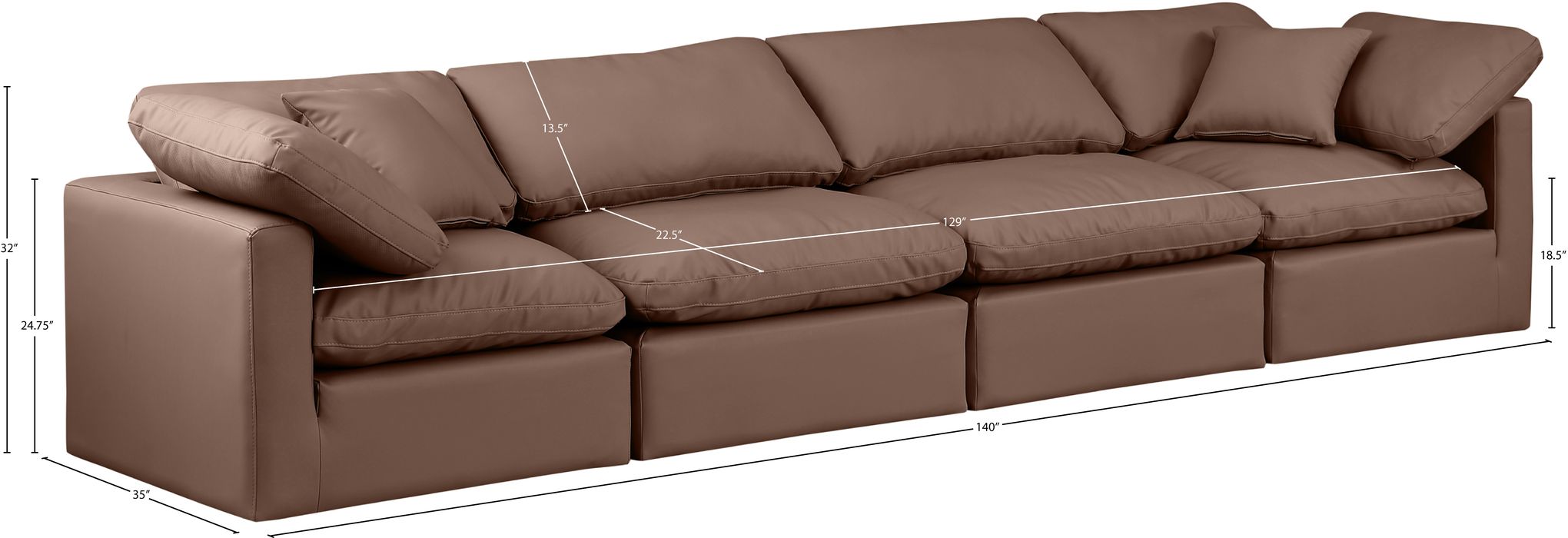 Meridian Furniture - Indulge 140" Brown Vegan Leather Upholstered 4pc. Sofa - 146Brown-S140 - GreatFurnitureDeal