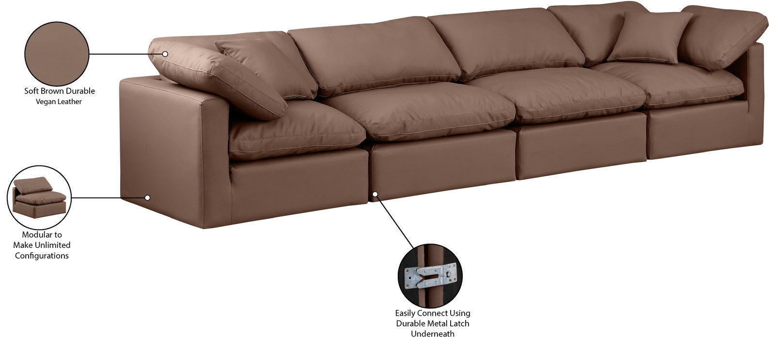 Meridian Furniture - Indulge 140" Brown Vegan Leather Upholstered 4pc. Sofa - 146Brown-S140 - GreatFurnitureDeal