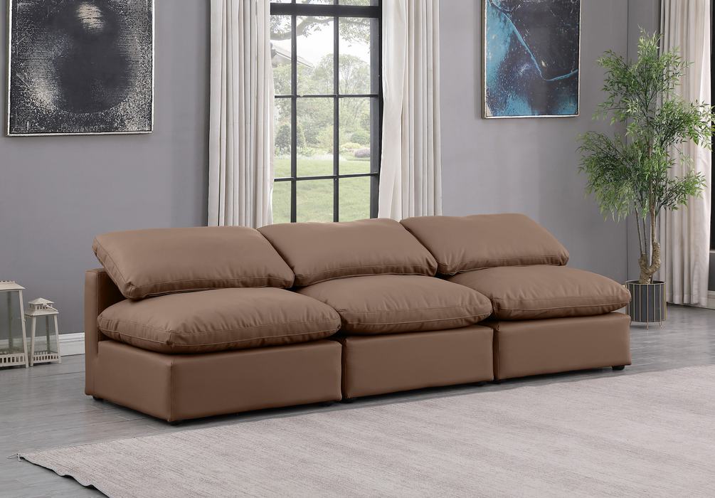 Meridian Furniture - Indulge 105" Brown Vegan Leather Upholstered 3pc. Armless Sofa - 146Brown-S3 - GreatFurnitureDeal