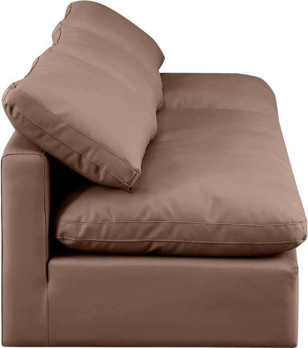 Meridian Furniture - Indulge 105" Brown Vegan Leather Upholstered 3pc. Armless Sofa - 146Brown-S3 - GreatFurnitureDeal