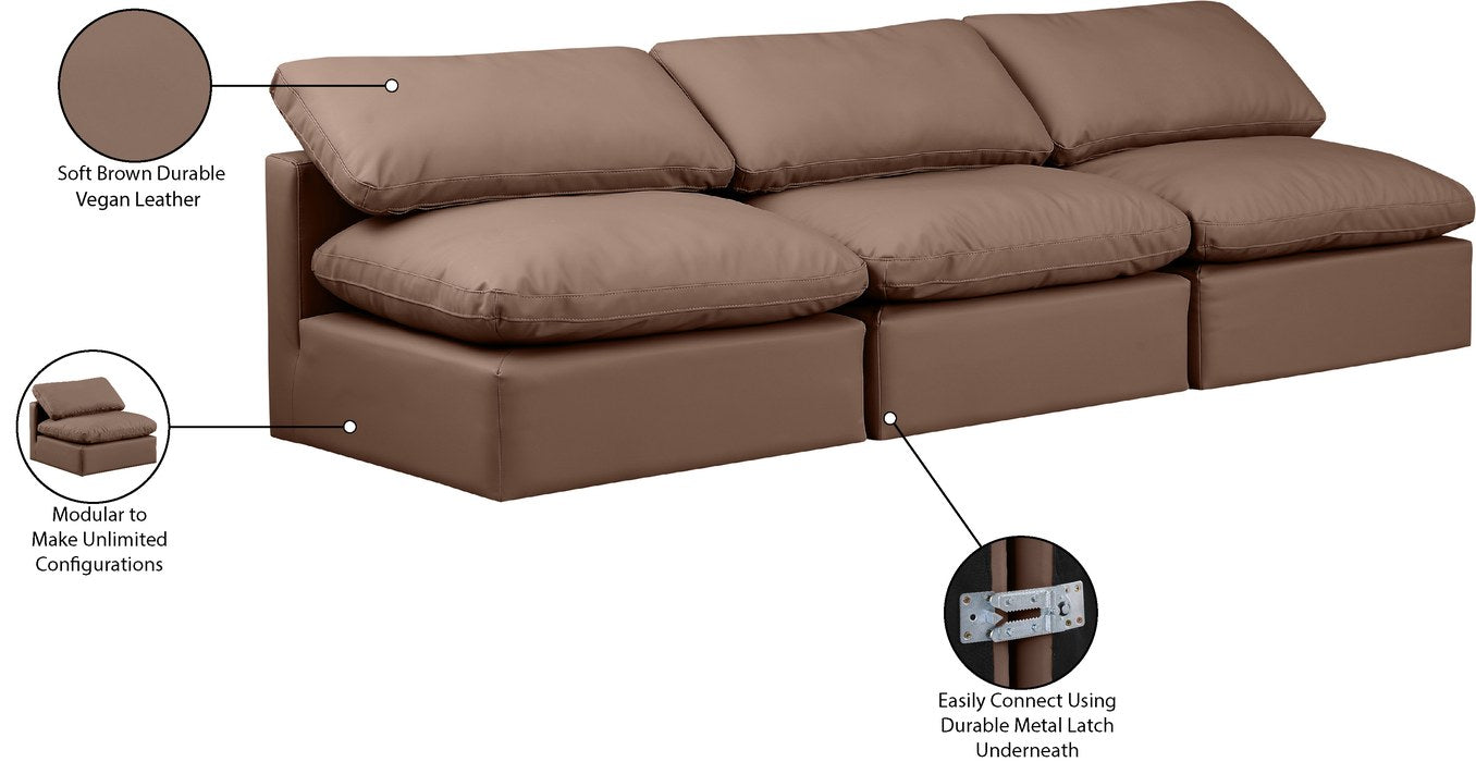 Meridian Furniture - Indulge 105" Brown Vegan Leather Upholstered 3pc. Armless Sofa - 146Brown-S3 - GreatFurnitureDeal