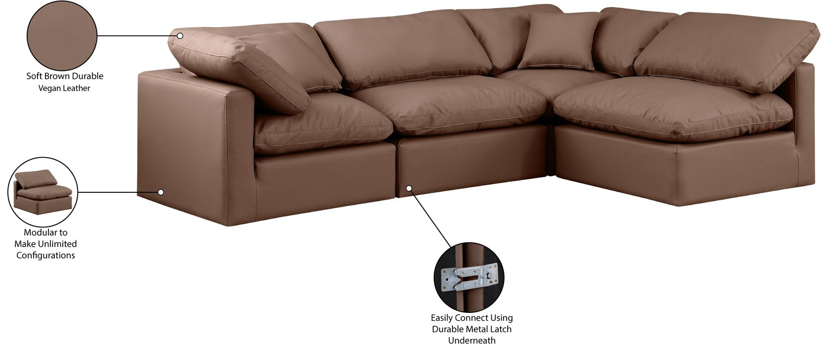 Meridian Furniture - Indulge 105" Brown Vegan Leather Upholstered 4pc. Sectional - 146Brown-Sec4B - GreatFurnitureDeal