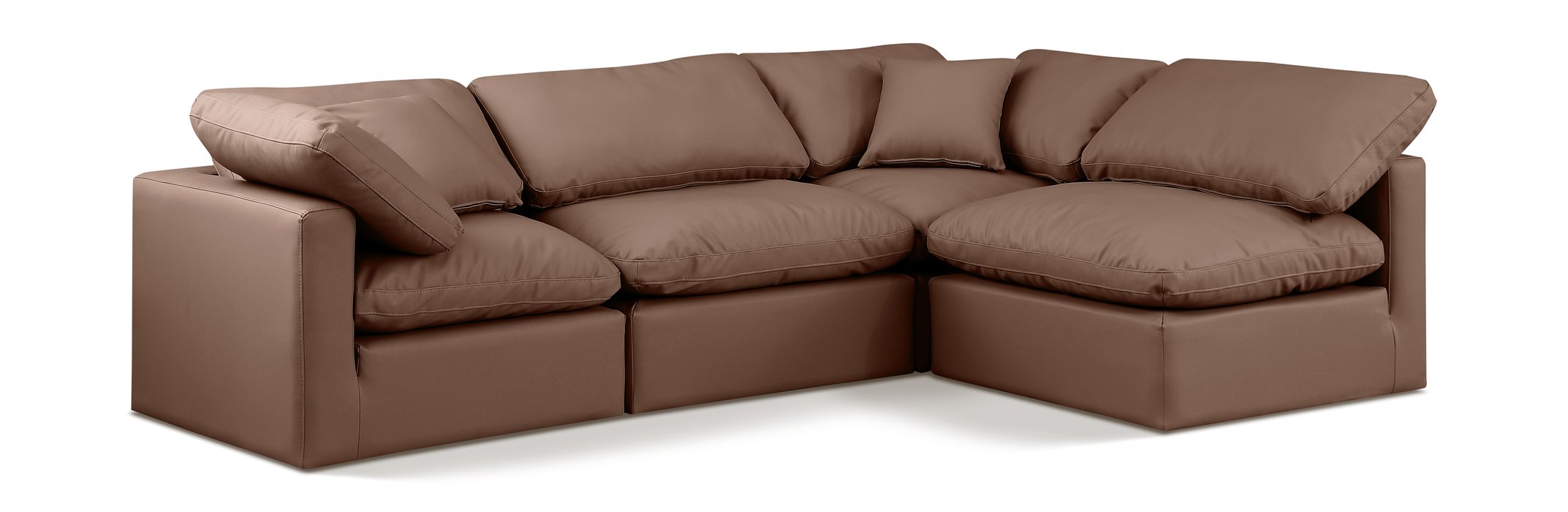 Meridian Furniture - Indulge 105" Brown Vegan Leather Upholstered 4pc. Sectional - 146Brown-Sec4B - GreatFurnitureDeal