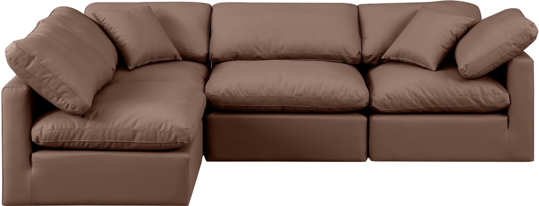 Meridian Furniture - Indulge 105" Brown Vegan Leather Upholstered 4pc. Sectional - 146Brown-Sec4B - GreatFurnitureDeal