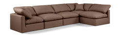 Meridian Furniture - Indulge 140" Brown Vegan Leather Upholstered 5pc. Sectional - 146Brown-Sec5D - GreatFurnitureDeal