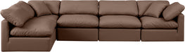 Meridian Furniture - Indulge 140" Brown Vegan Leather Upholstered 5pc. Sectional - 146Brown-Sec5D - GreatFurnitureDeal