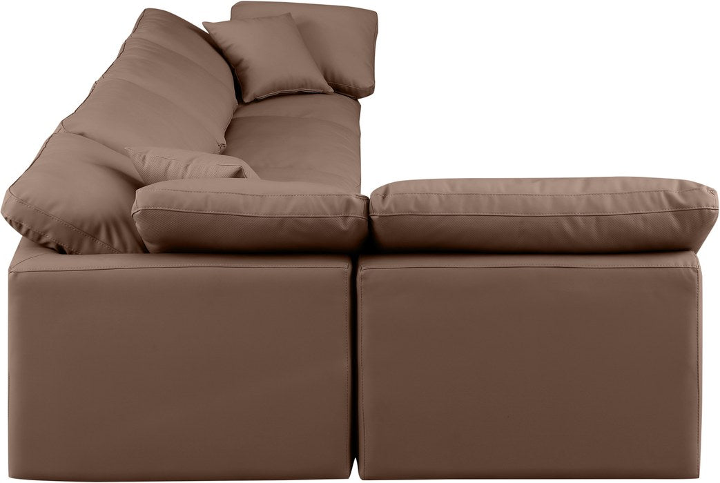 Meridian Furniture - Indulge 140" Brown Vegan Leather Upholstered 5pc. Sectional - 146Brown-Sec5D - GreatFurnitureDeal