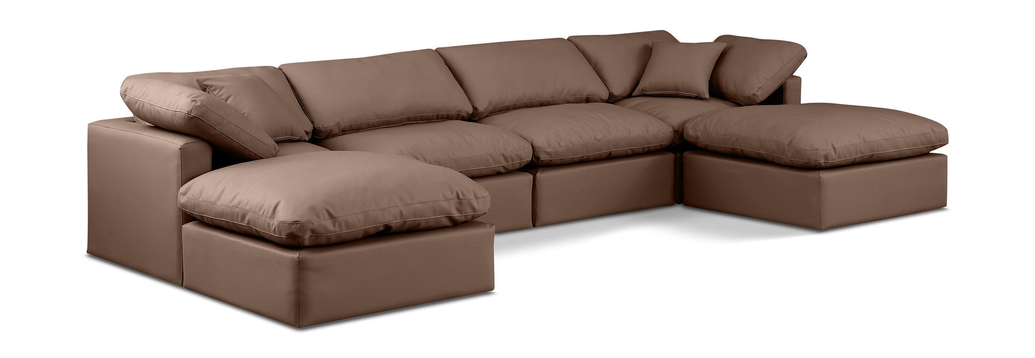 Meridian Furniture - Indulge 140" Brown Vegan Leather Upholstered 6pc. Sectional - 146Brown-Sec6B - GreatFurnitureDeal