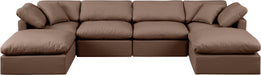 Meridian Furniture - Indulge 140" Brown Vegan Leather Upholstered 6pc. Sectional - 146Brown-Sec6B - GreatFurnitureDeal