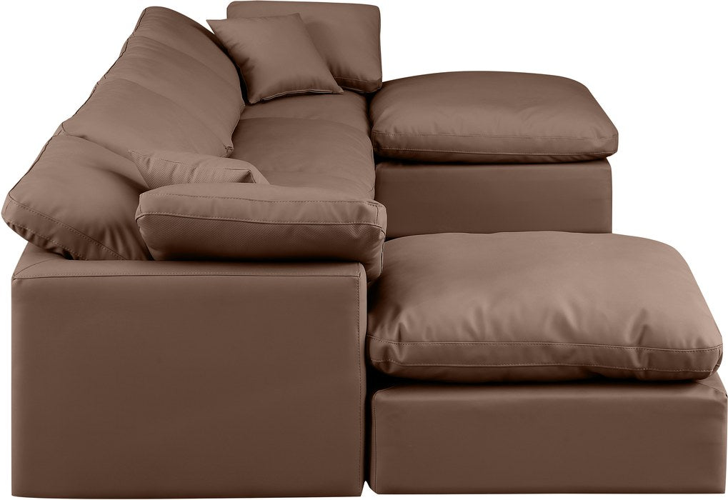 Meridian Furniture - Indulge 140" Brown Vegan Leather Upholstered 6pc. Sectional - 146Brown-Sec6B - GreatFurnitureDeal