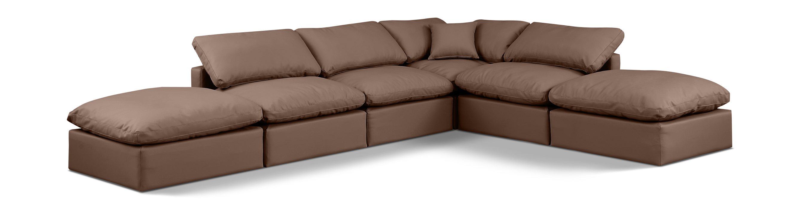 Meridian Furniture - Indulge 140" Brown Vegan Leather Upholstered 6pc. Sectional - 146Brown-Sec6E - GreatFurnitureDeal