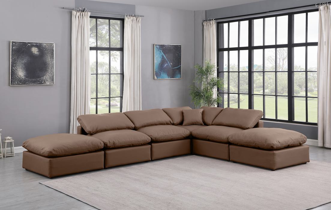 Meridian Furniture - Indulge 140" Brown Vegan Leather Upholstered 6pc. Sectional - 146Brown-Sec6E - GreatFurnitureDeal