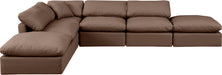 Meridian Furniture - Indulge 140" Brown Vegan Leather Upholstered 6pc. Sectional - 146Brown-Sec6E - GreatFurnitureDeal