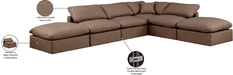 Meridian Furniture - Indulge 140" Brown Vegan Leather Upholstered 6pc. Sectional - 146Brown-Sec6E - GreatFurnitureDeal