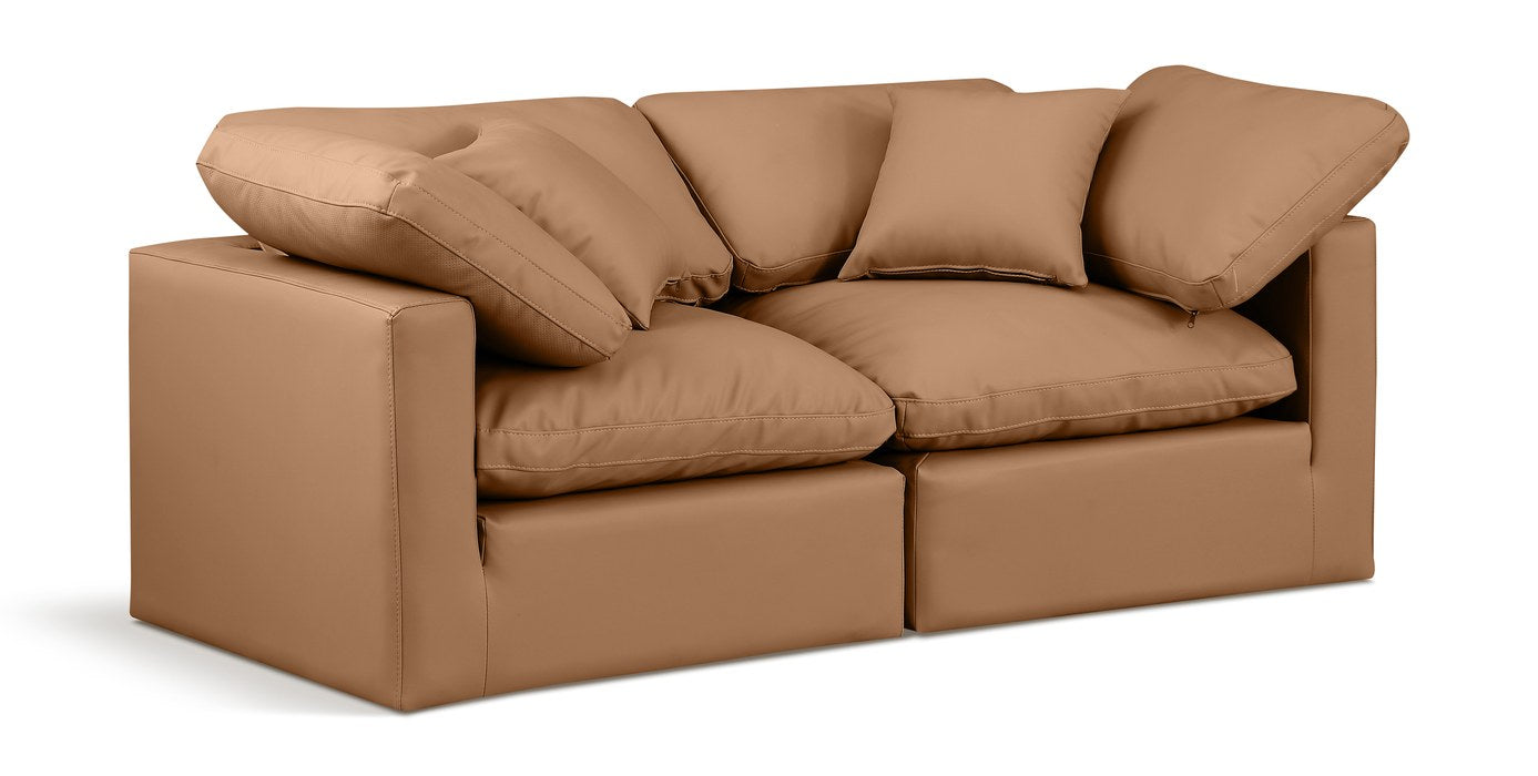 Meridian Furniture - Indulge 70" Cognac Vegan Leather Upholstered 2pc. Loveseat - 146Cognac-S70 - GreatFurnitureDeal
