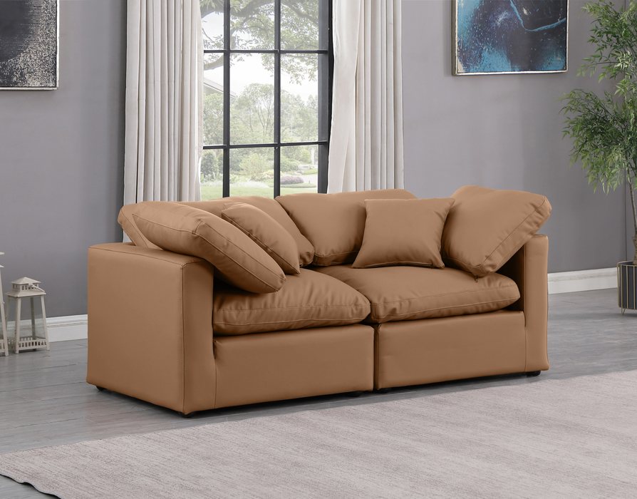 Meridian Furniture - Indulge 70" Cognac Vegan Leather Upholstered 2pc. Loveseat - 146Cognac-S70 - GreatFurnitureDeal