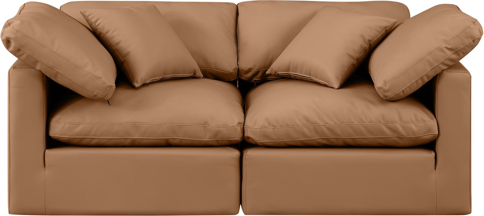Meridian Furniture - Indulge 70" Cognac Vegan Leather Upholstered 2pc. Loveseat - 146Cognac-S70 - GreatFurnitureDeal
