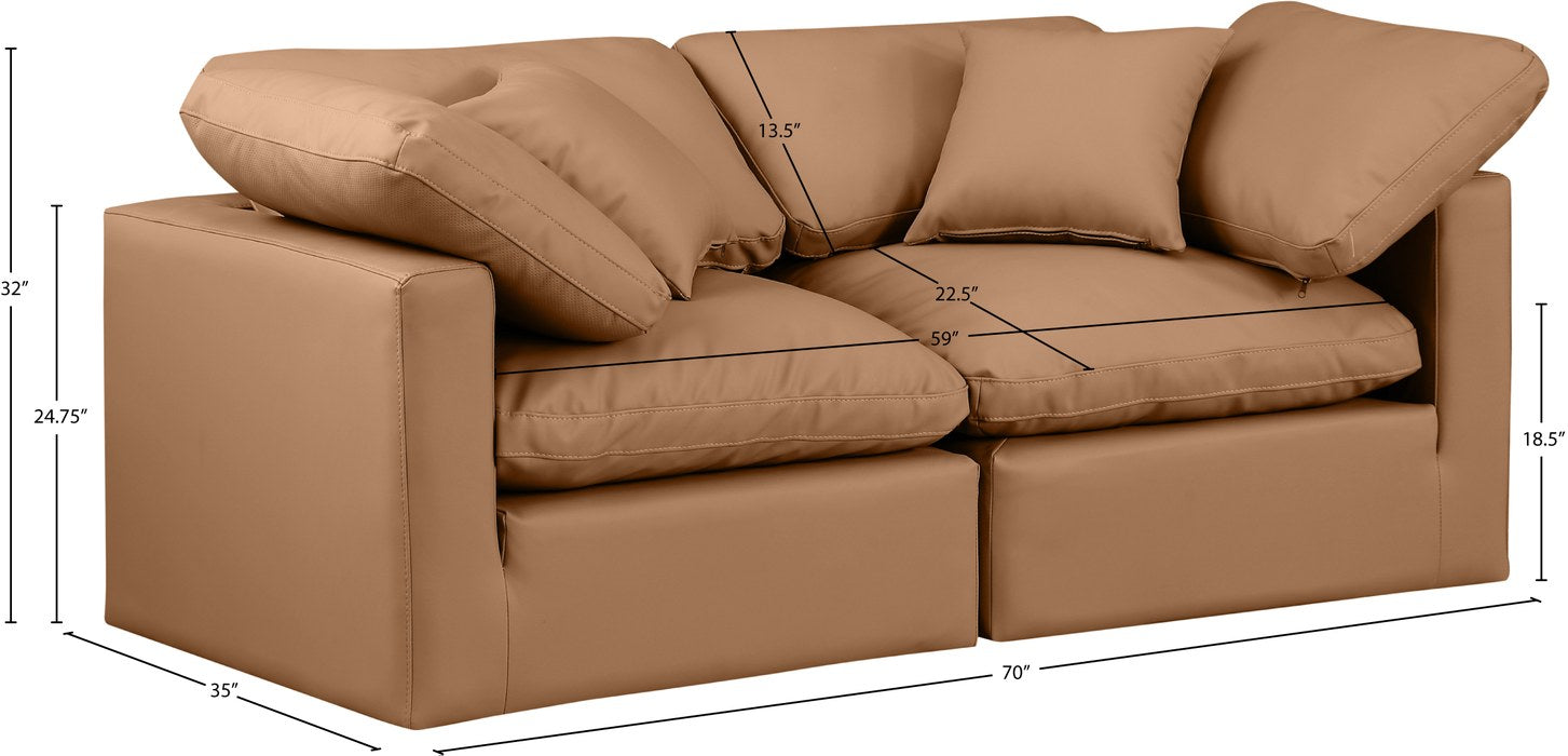Meridian Furniture - Indulge 70" Cognac Vegan Leather Upholstered 2pc. Loveseat - 146Cognac-S70 - GreatFurnitureDeal