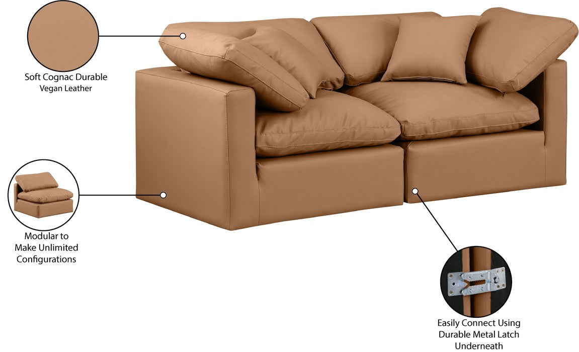Meridian Furniture - Indulge 70" Cognac Vegan Leather Upholstered 2pc. Loveseat - 146Cognac-S70 - GreatFurnitureDeal