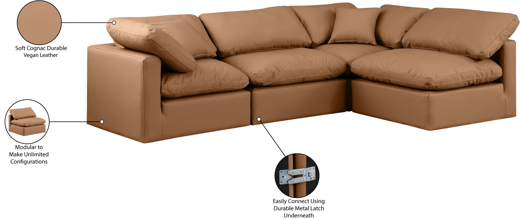 Meridian Furniture - Indulge 105" Cognac Vegan Leather Upholstered 4pc. Sectional - 146Cognac-Sec4B - GreatFurnitureDeal