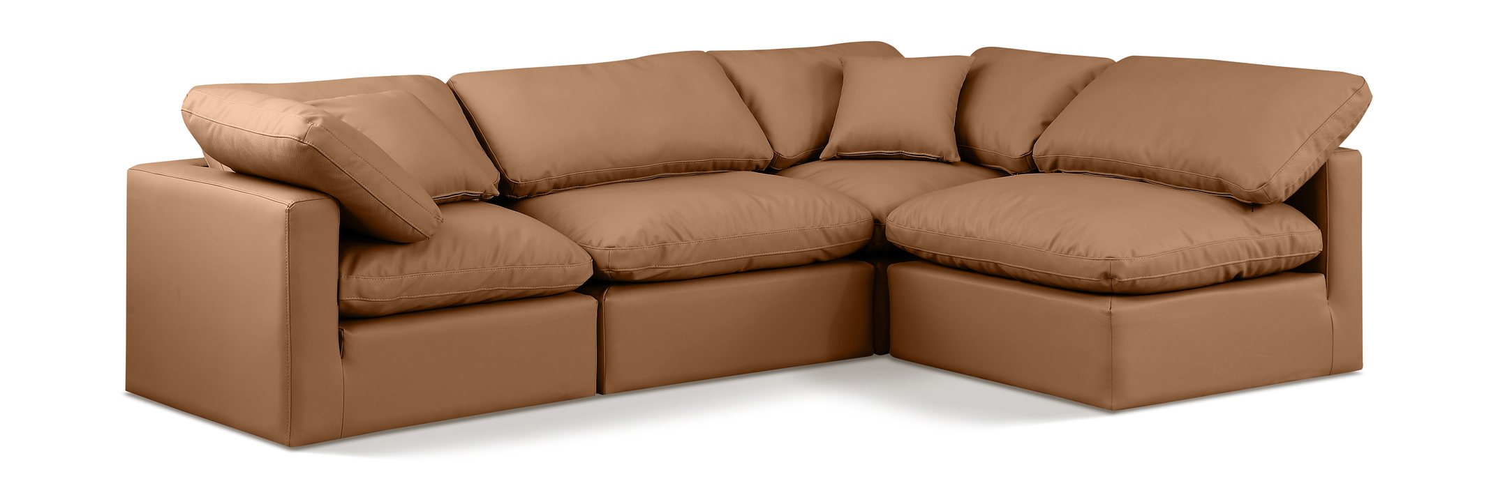 Meridian Furniture - Indulge 105" Cognac Vegan Leather Upholstered 4pc. Sectional - 146Cognac-Sec4B - GreatFurnitureDeal