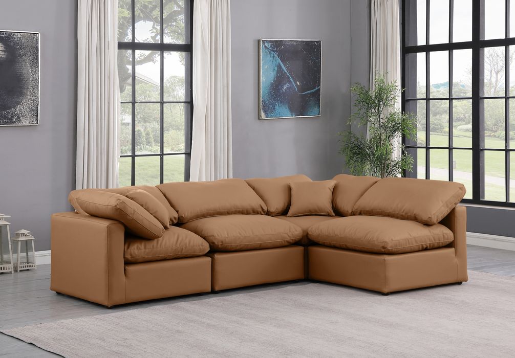 Meridian Furniture - Indulge 105" Cognac Vegan Leather Upholstered 4pc. Sectional - 146Cognac-Sec4B - GreatFurnitureDeal