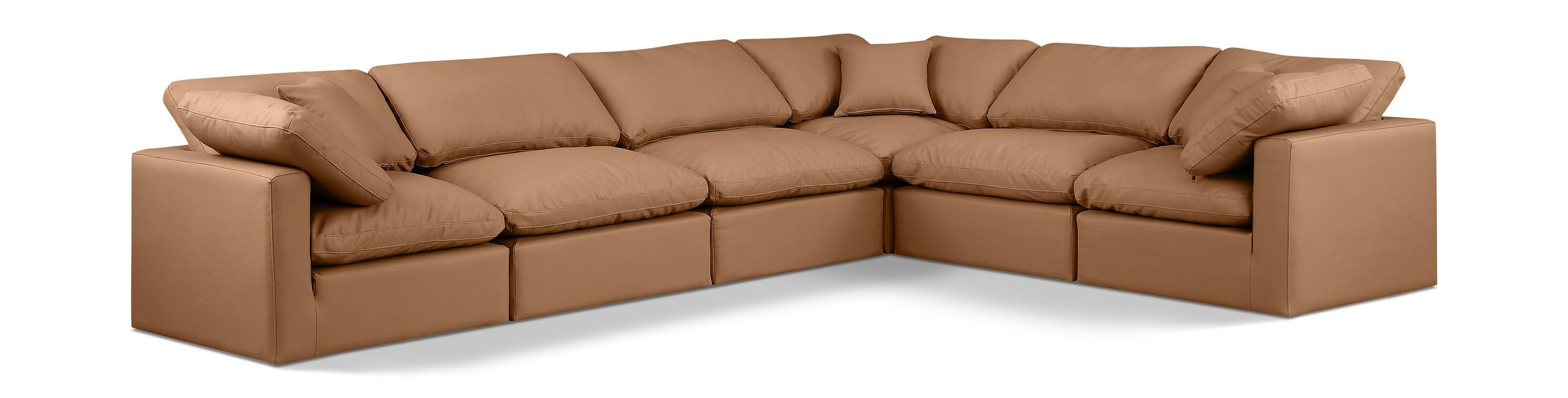 Meridian Furniture - Indulge 140" Cognac Vegan Leather Upholstered 6pc. Sectional - 146Cognac-Sec6A - GreatFurnitureDeal