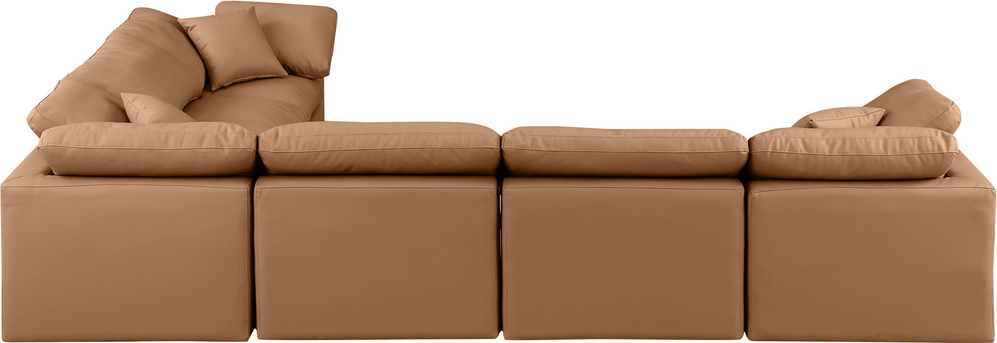 Meridian Furniture - Indulge 140" Cognac Vegan Leather Upholstered 6pc. Sectional - 146Cognac-Sec6A - GreatFurnitureDeal