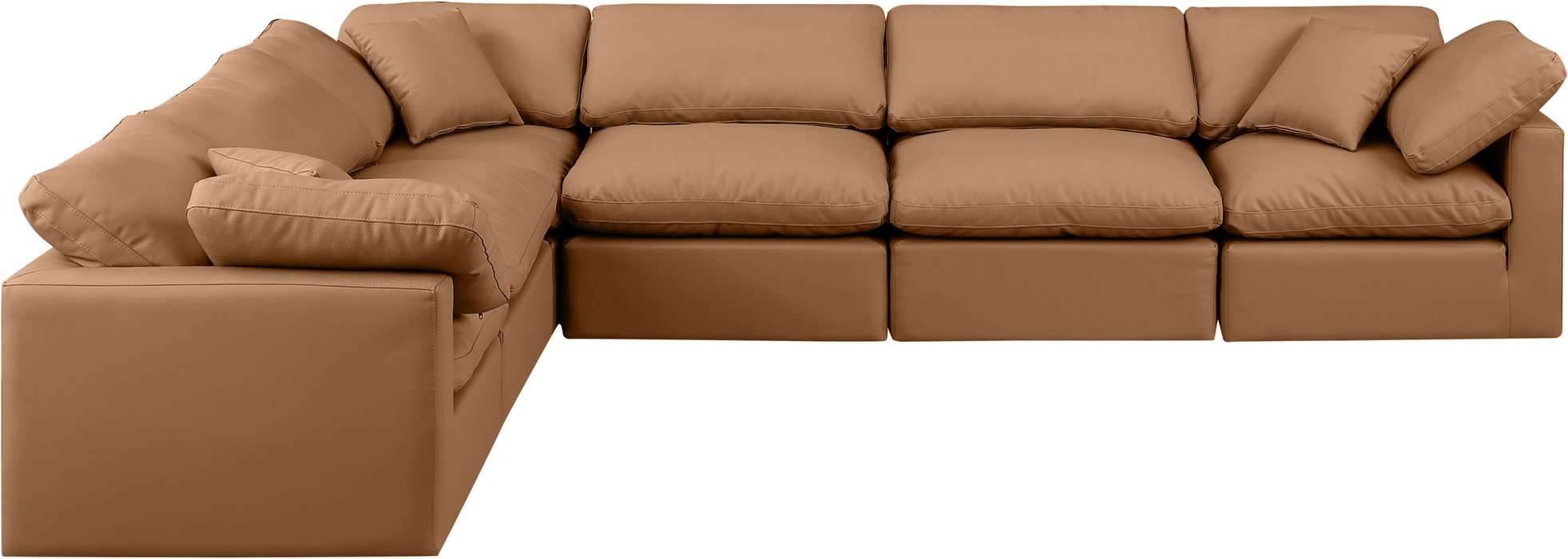 Meridian Furniture - Indulge 140" Cognac Vegan Leather Upholstered 6pc. Sectional - 146Cognac-Sec6A - GreatFurnitureDeal