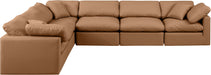 Meridian Furniture - Indulge 140" Cognac Vegan Leather Upholstered 6pc. Sectional - 146Cognac-Sec6A - GreatFurnitureDeal