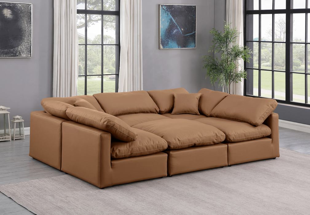 Meridian Furniture - Indulge 105" Cognac Vegan Leather Upholstered 6pc. Sectional - 146Cognac-Sec6C - GreatFurnitureDeal