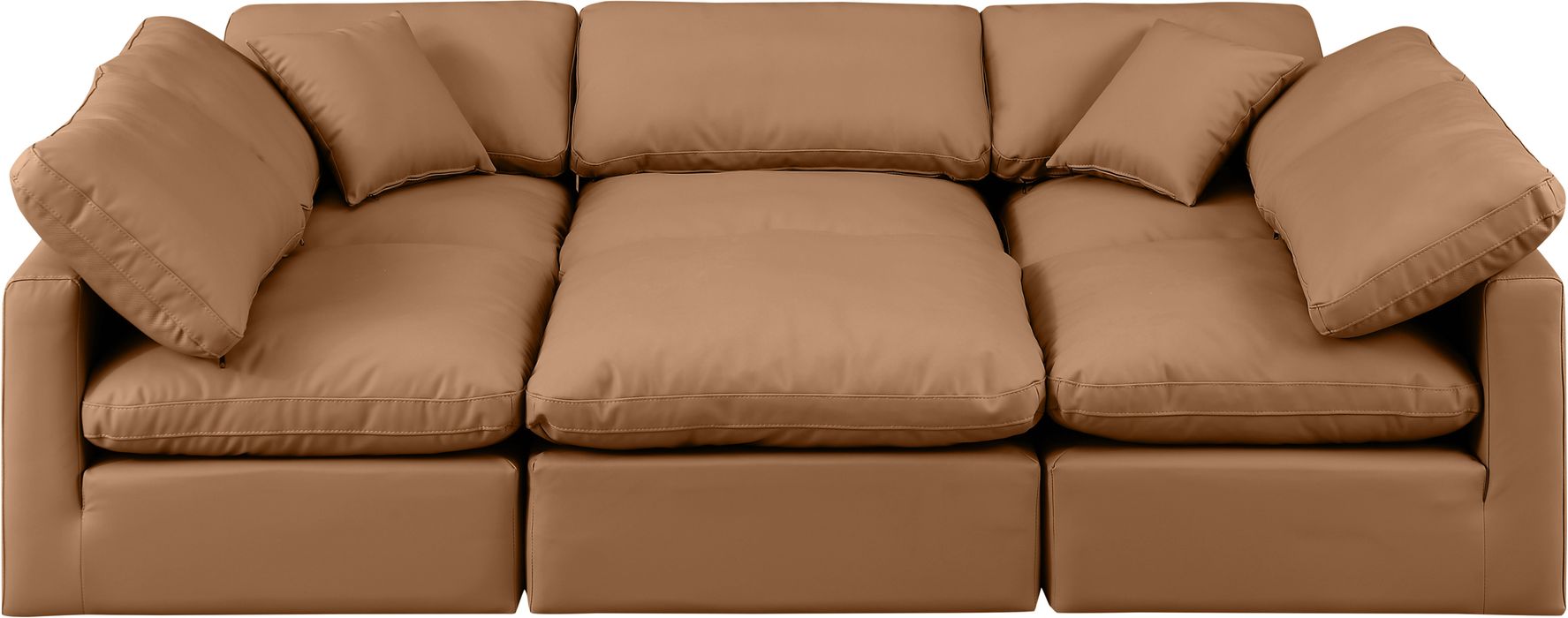 Meridian Furniture - Indulge 105" Cognac Vegan Leather Upholstered 6pc. Sectional - 146Cognac-Sec6C - GreatFurnitureDeal
