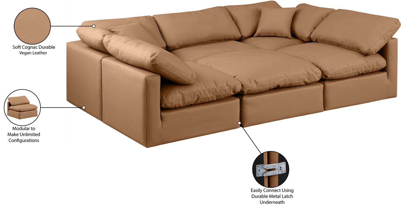 Meridian Furniture - Indulge 105" Cognac Vegan Leather Upholstered 6pc. Sectional - 146Cognac-Sec6C - GreatFurnitureDeal