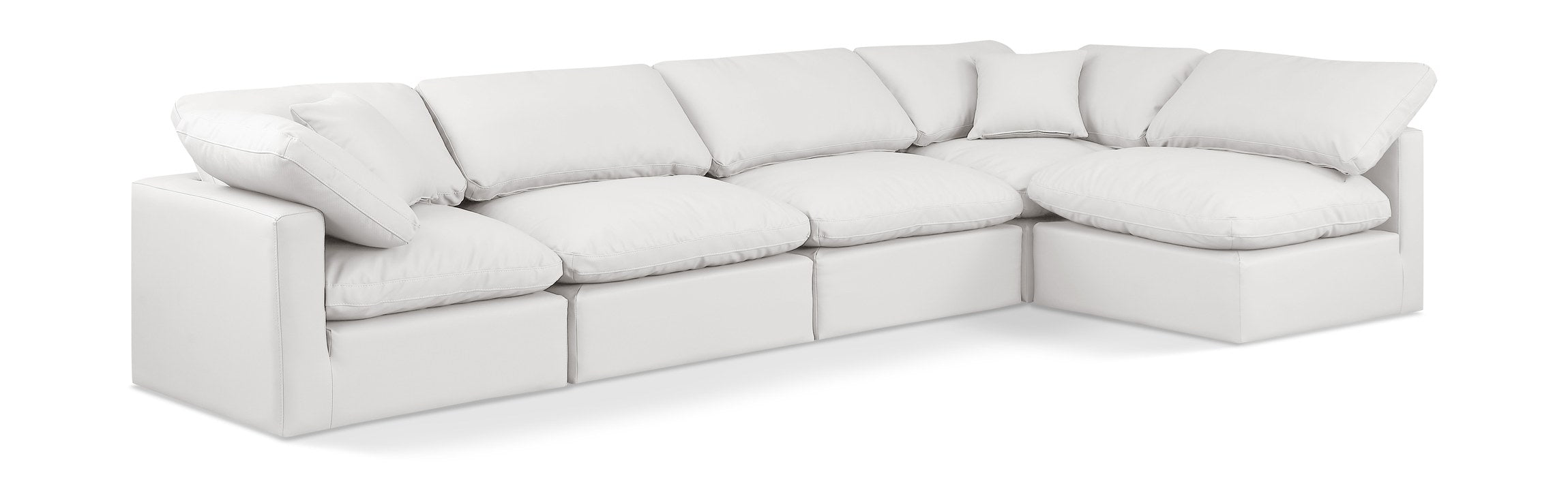 Meridian Furniture - Indulge 140" Cream Vegan Leather Upholstered 5pc. Sectional - 146Cream-Sec5D - GreatFurnitureDeal