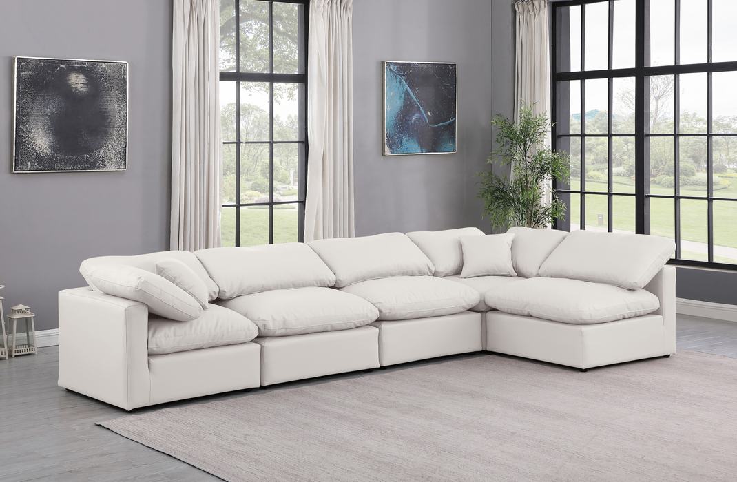 Meridian Furniture - Indulge 140" Cream Vegan Leather Upholstered 5pc. Sectional - 146Cream-Sec5D - GreatFurnitureDeal