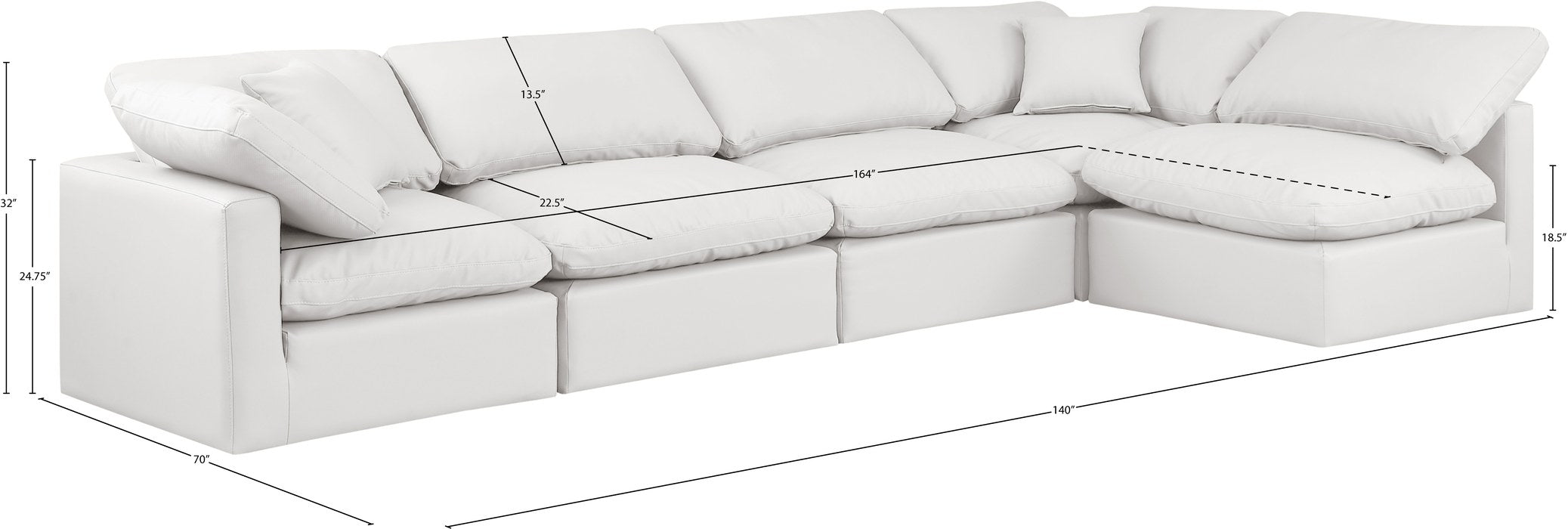 Meridian Furniture - Indulge 140" Cream Vegan Leather Upholstered 5pc. Sectional - 146Cream-Sec5D - GreatFurnitureDeal
