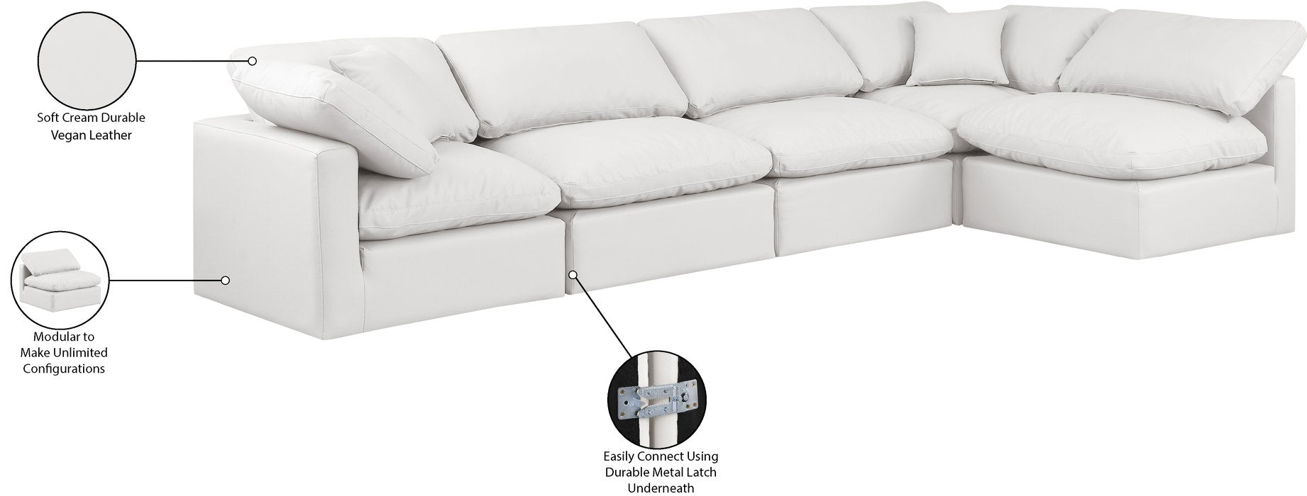 Meridian Furniture - Indulge 140" Cream Vegan Leather Upholstered 5pc. Sectional - 146Cream-Sec5D - GreatFurnitureDeal