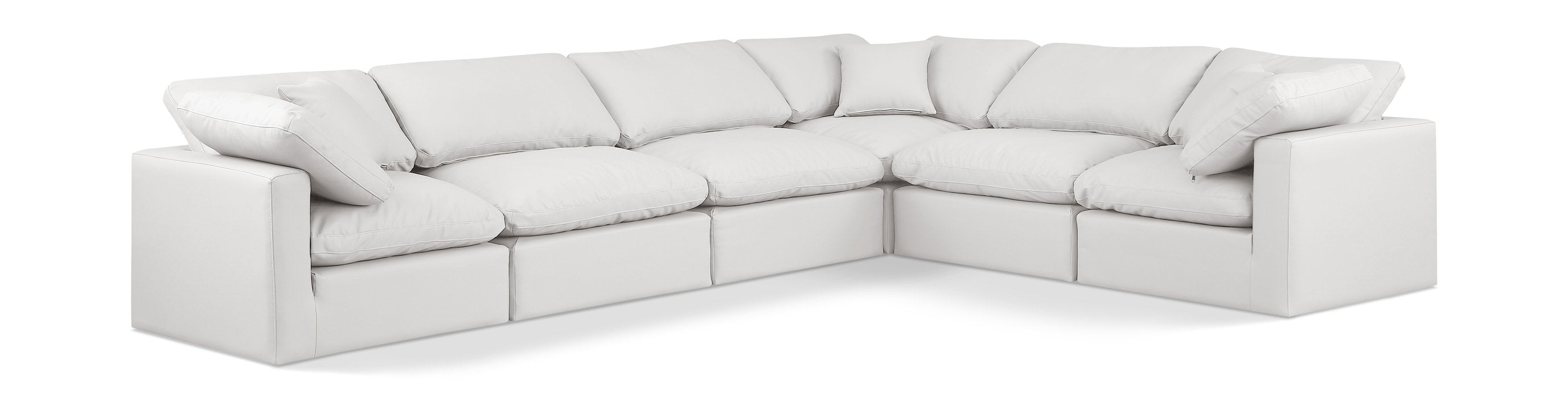 Meridian Furniture - Indulge 140" Cream Vegan Leather Upholstered 6pc. Sectional - 146Cream-Sec6A - GreatFurnitureDeal
