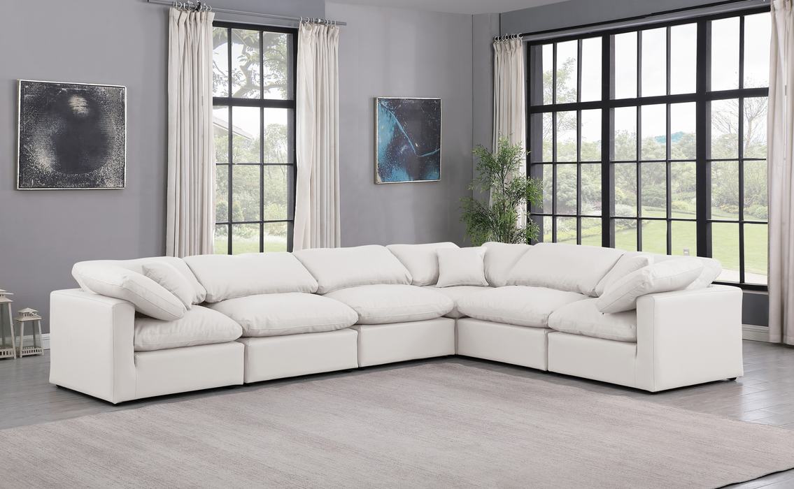 Meridian Furniture - Indulge 140" Cream Vegan Leather Upholstered 6pc. Sectional - 146Cream-Sec6A - GreatFurnitureDeal