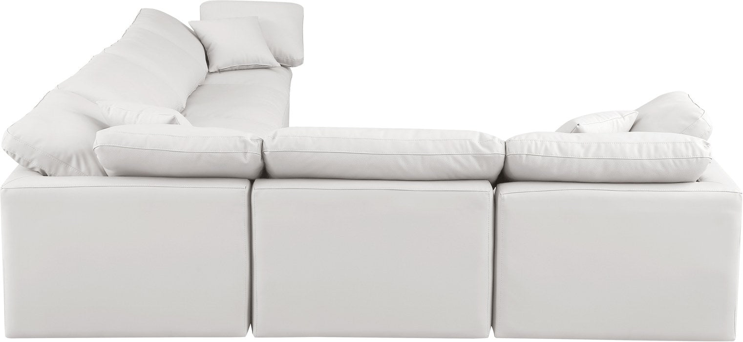 Meridian Furniture - Indulge 140" Cream Vegan Leather Upholstered 6pc. Sectional - 146Cream-Sec6A - GreatFurnitureDeal